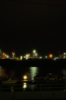 Commercial port of Genoa at night