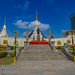 Statue of King Rama III in front of a Chinese junk-shaped chedi at Wat Yan Nawa in Bangkok, Thailand