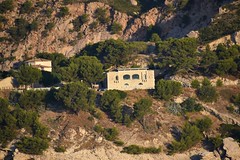 Partial view of rsidences in the town of Le Rove while approaching the port of Marseille, Department of Bouches-du-Rhône, France